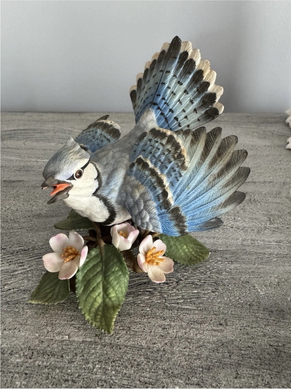 Lenox Blue and White Jay Figurine with Pink Blossoms